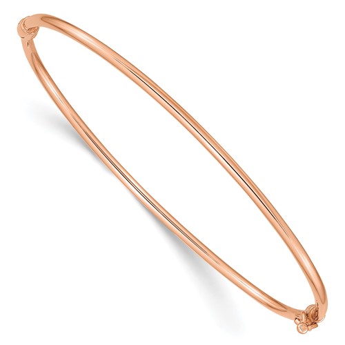 14k Rose Gold Polished 2.00mm Hinged Oval Bangle Bracelet