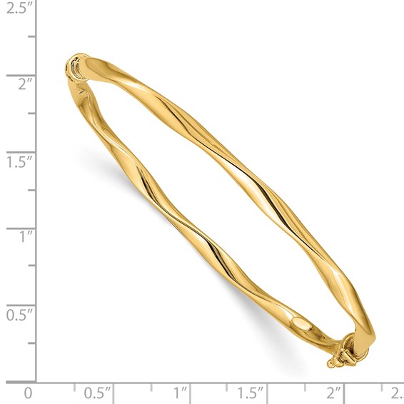 14k Polished Twisted Tube 4.00mm Hinged Oval Bangle Bracelet
