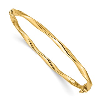 14k Polished Twisted Tube 4.00mm Hinged Oval Bangle Bracelet