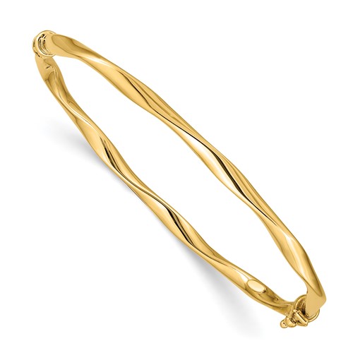 14K Yellow Gold Polished Twisted Tube 4.00mm Hinged Oval Bangle Bracelet