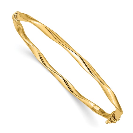 14k Polished Twisted Tube 4.00mm Hinged Oval Bangle Bracelet