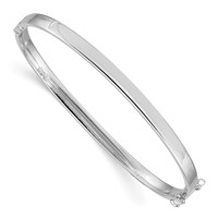14K White Gold Polished 4.00mm Hinged Oval Bangle Bracelet view 1