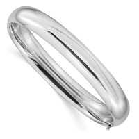 14K White Gold High Polished 10.00mm Hinged Oval Bangle Bracelet view 1