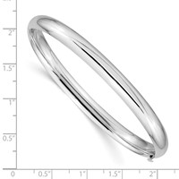 14K White Gold High Polished 6.00mm Hinged Oval Bangle Bracelet view 3