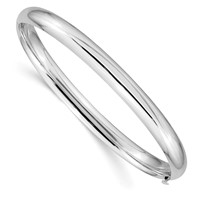 14K White Gold High Polished 6.00mm Hinged Oval Bangle Bracelet view 1