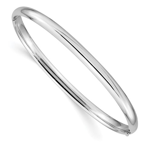 14K White Gold High Polished 5.00mm Hinged Oval Bangle Bracelet