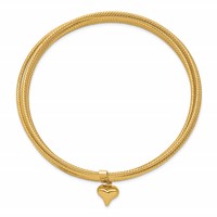 14K Yellow Gold Oversize Polished and Textured Bracelet with Dangle Heart 7-Strand 11.00mm Slip-on Round Bangle view 2