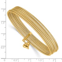 14K Yellow Gold Oversize Polished and Textured Bracelet with Dangle Heart 7-Strand 11.00mm Slip-on Round Bangle view 3