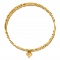 14K Yellow Gold Oversize Polished and Textured Bracelet with Dangle Heart 7-Strand 11.00mm Slip-on Round Bangle view 2