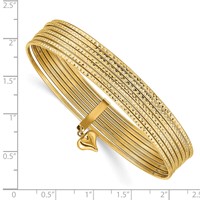 14K Yellow Gold Oversize Polished and Textured Bracelet with Dangle Heart 7-Strand 11.00mm Slip-on Round Bangle view 3