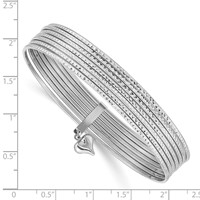 14K White Gold Polished and Textured Bracelet with Dangle Heart 7-Strand 11.00mm Slip-on Round Bangle view 2