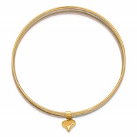 14K Oversize Tri-color Polished and Textured Bracelet with Dangle Heart 7-Strand 11.00mm Slip-on Round Bangle view 2