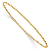 14K Yellow Gold Polished Textured Twist 1.50mm Slip-on Round Bangle Bracelet view 1