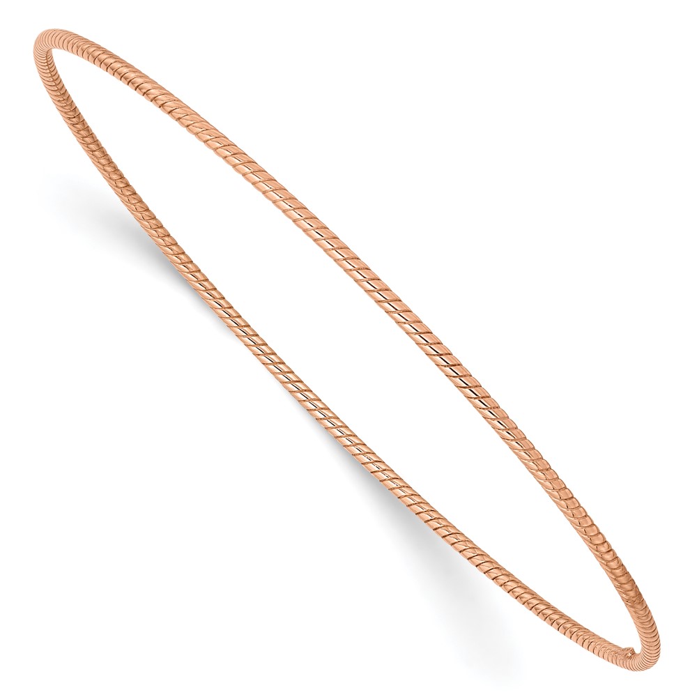 14K Rose Gold Polished Textured Twist 1.50mm Slip-on Round Bangle Bracelet