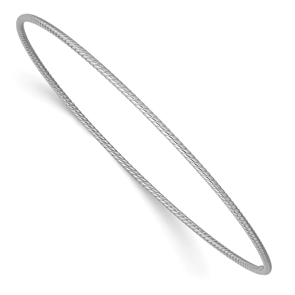 14K White Gold Polished Textured Twist 1.50mm Slip-on Round Bangle Bracelet