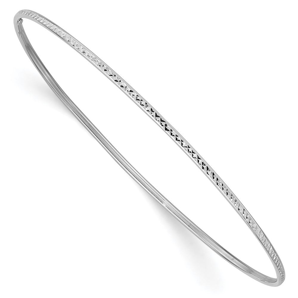14K White Gold Polished Diamond-Cut 1.50mm Slip-on Round Bangle Bracelet