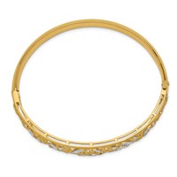 14K Bracelet with White Rhodium Diamond-cut Filigree Graduated 9.00mm Hinged Oval Bangle view 2