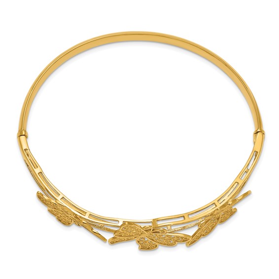 14K Polished Filigree Butterflies Hinged Oval Bangle Bracelet