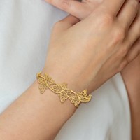 14K Yellow Gold Polished Filigree Butterflies Hinged Oval Bangle Bracelet view 4