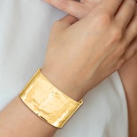 14K 37mm Hammered Polished Cuff Bangle Bracelet view 4