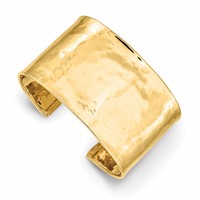 14K 37mm Hammered Polished Cuff Bangle Bracelet view 1