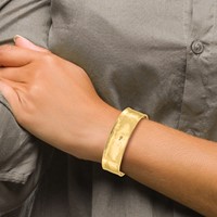 14K 19mm Yellow Gold Hammered Polished Cuff Bangle Bracelet view 4