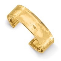 14K 19mm Yellow Gold Hammered Polished Cuff Bangle Bracelet view 1