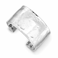 14K White Gold 37mm Hammered Polished Cuff Bangle Bracelet view 1