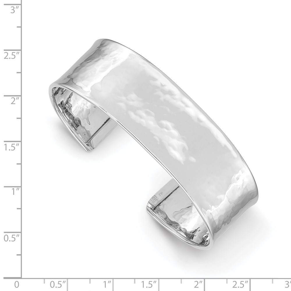 14k White Gold 19mm Hammered Polished Cuff Bangle Bracelet (DB564)