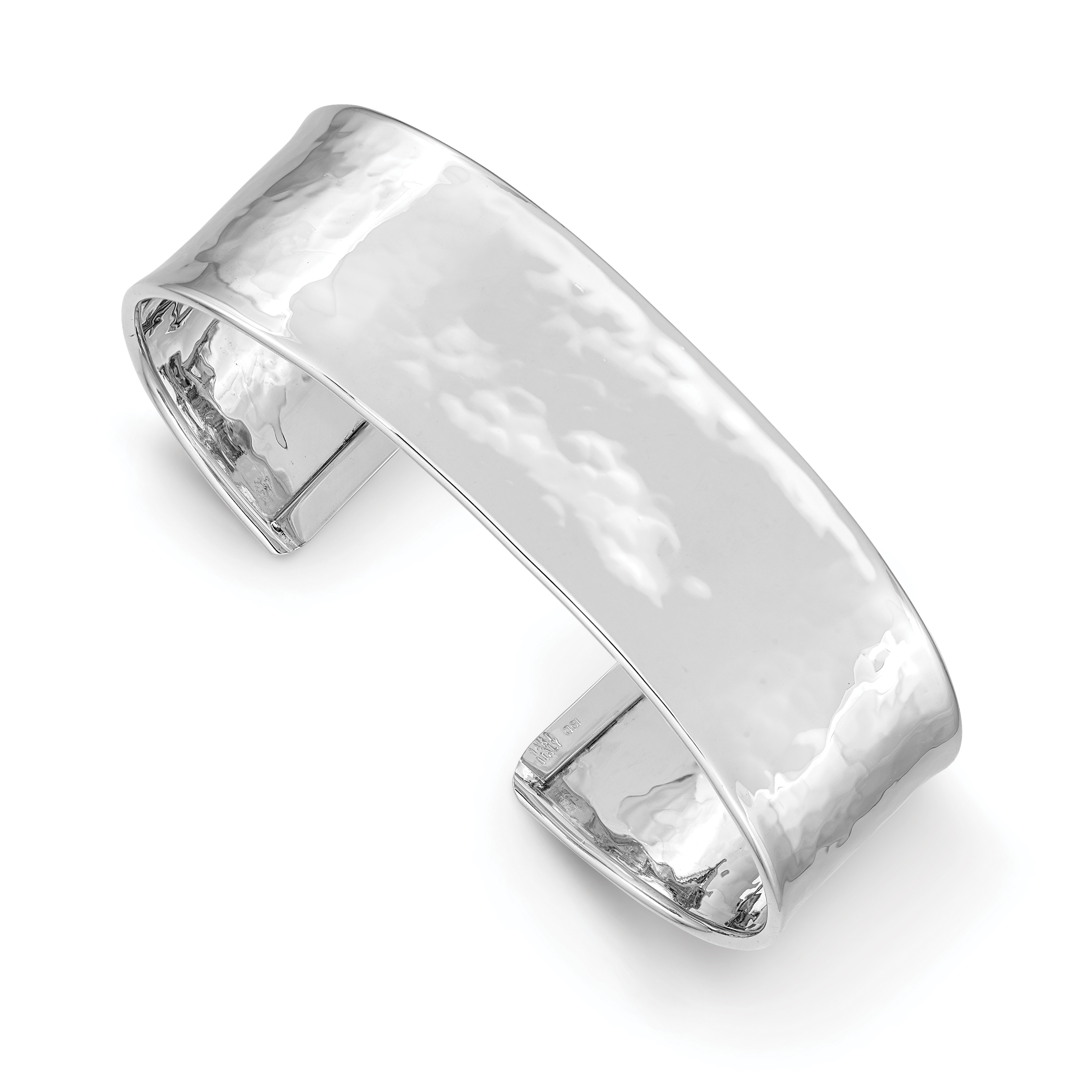 14k White Gold 19mm Hammered Polished Cuff Bangle Bracelet (DB564)