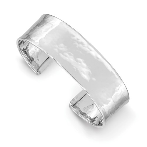 14k White Gold 19mm Hammered Polished Cuff Bangle Bracelet