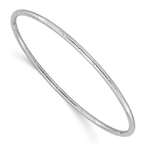 14K White Gold Polished Grooved 2.50mm Slip-on Round Bangle Bracelet