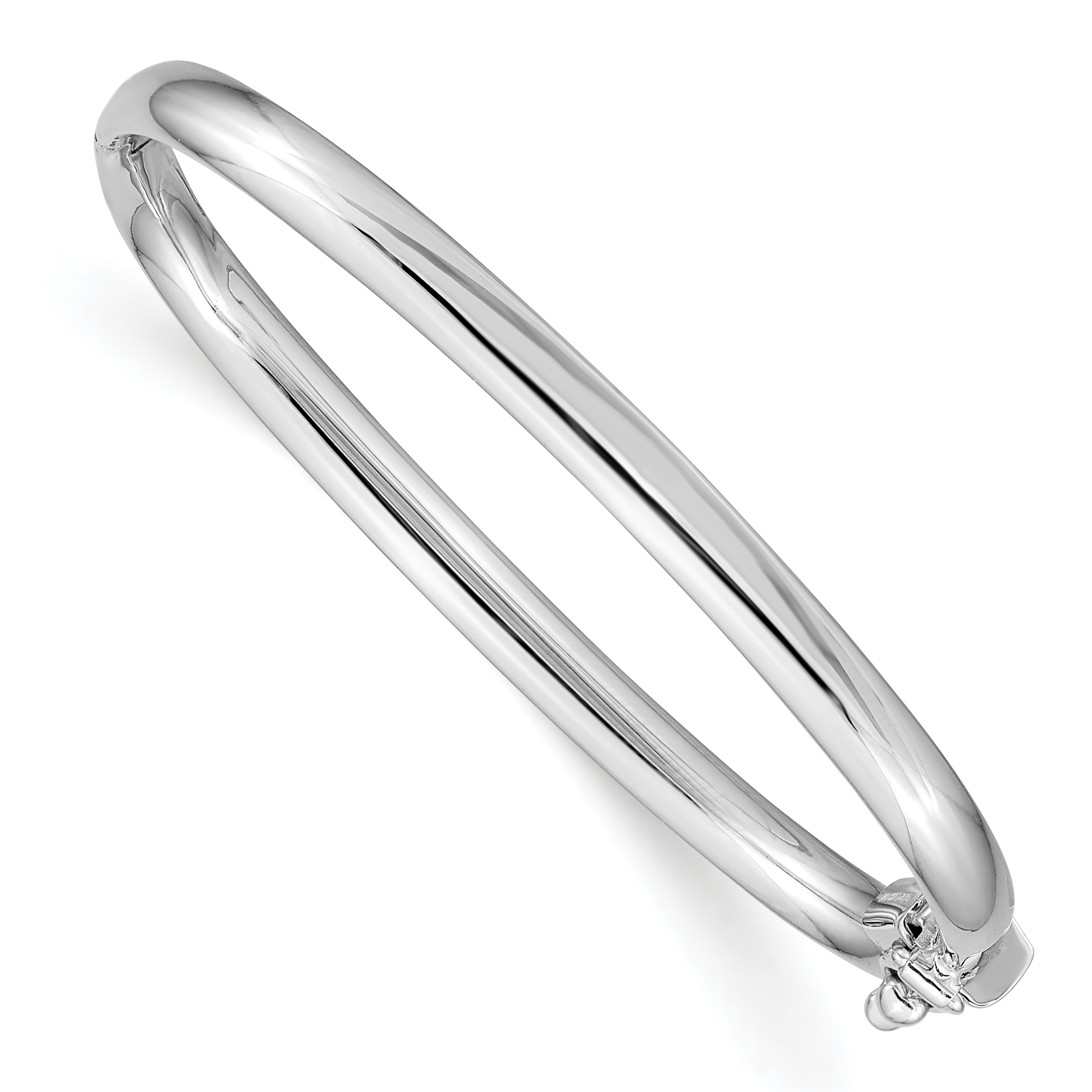 14k White Gold Polished Hinged Safety Clasp Baby Bangle (DB572)