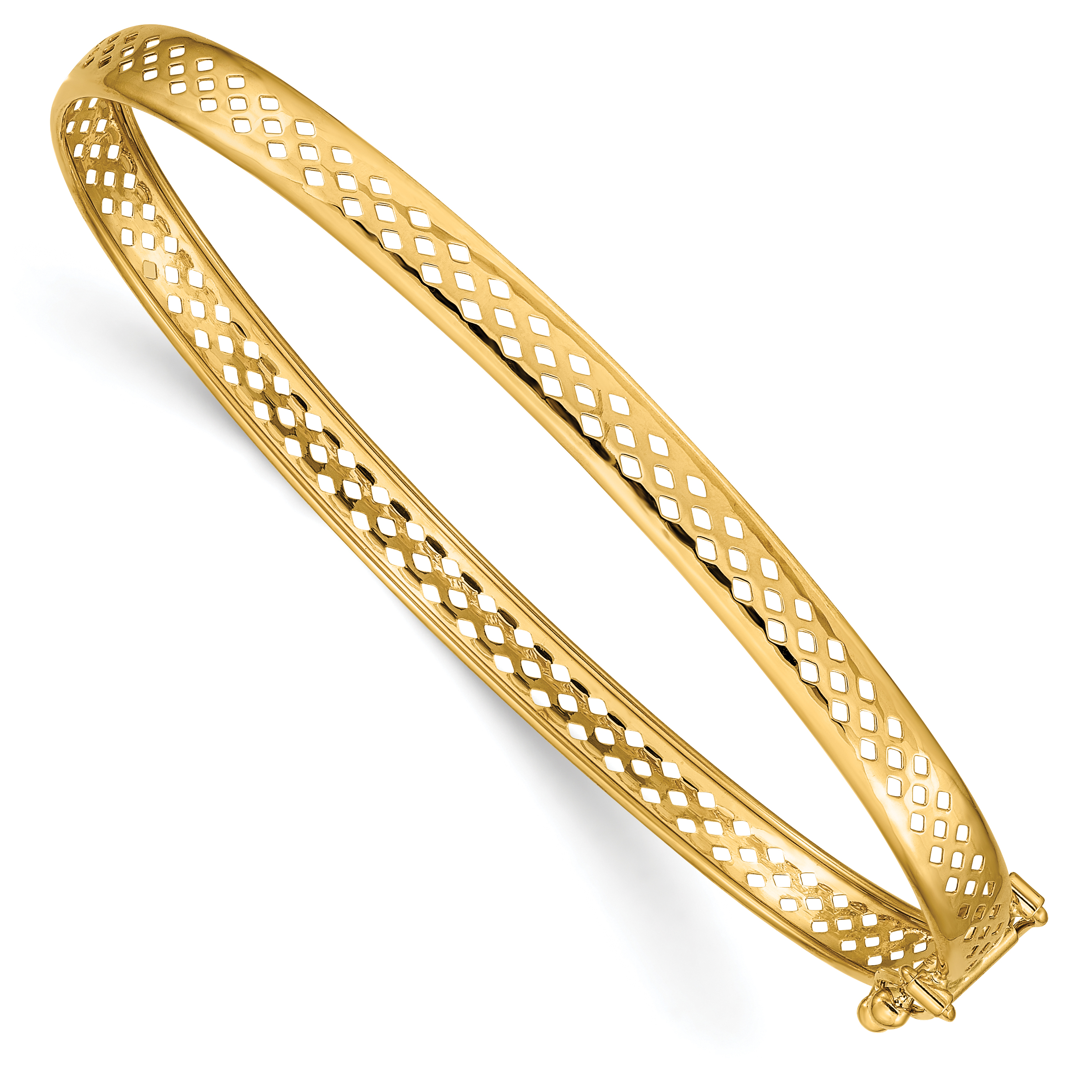 14k Polished Cut-out Lattice Design with Safety Clasp 4.75mm Flexible Oval Bangle Bracelet (DB574)
