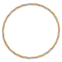 14K Tri-color Polished Diamond-cut Twisted 2.00mm Slip-on Round Bangle Bracelet view 2
