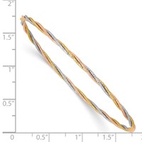 14K Tri-color Polished Diamond-cut Twisted 2.00mm Slip-on Round Bangle Bracelet view 3