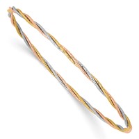 14K Tri-color Polished Diamond-cut Twisted 2.00mm Slip-on Round Bangle Bracelet view 1