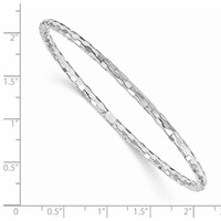 14K White Gold Polished Textured 3.00mm Slip-on Round Bangle Bracelet view 2