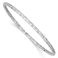 14K White Gold Polished Textured 3.00mm Slip-on Round Bangle Bracelet view 1