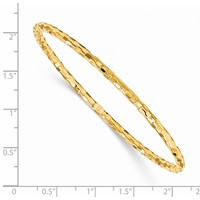 14K Yellow Gold Polished Textured 3.00mm Slip-on Round Bangle Bracelet view 2