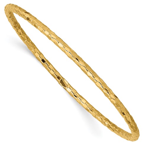 14K Polished Textured 3.00mm Slip-on Round Bangle Bracelet