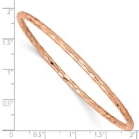 14K Rose Gold Polished Textured 3.00mm Slip-on Round Bangle Bracelet view 4