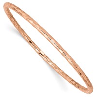 14K Rose Gold Polished Textured 3.00mm Slip-on Round Bangle Bracelet view 1