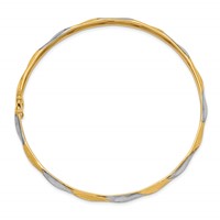 14K Bracelet with White Rhodium Polished and Satin Diamond-cut 5.00mm Flexible Round Bangle view 2
