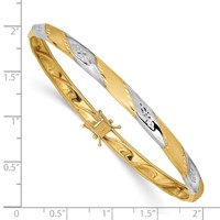 14K Bracelet with White Rhodium Polished and Satin Diamond-cut 5.00mm Flexible Round Bangle view 3