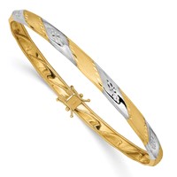 14K Bracelet with White Rhodium Polished and Satin Diamond-cut 5.00mm Flexible Round Bangle view 1