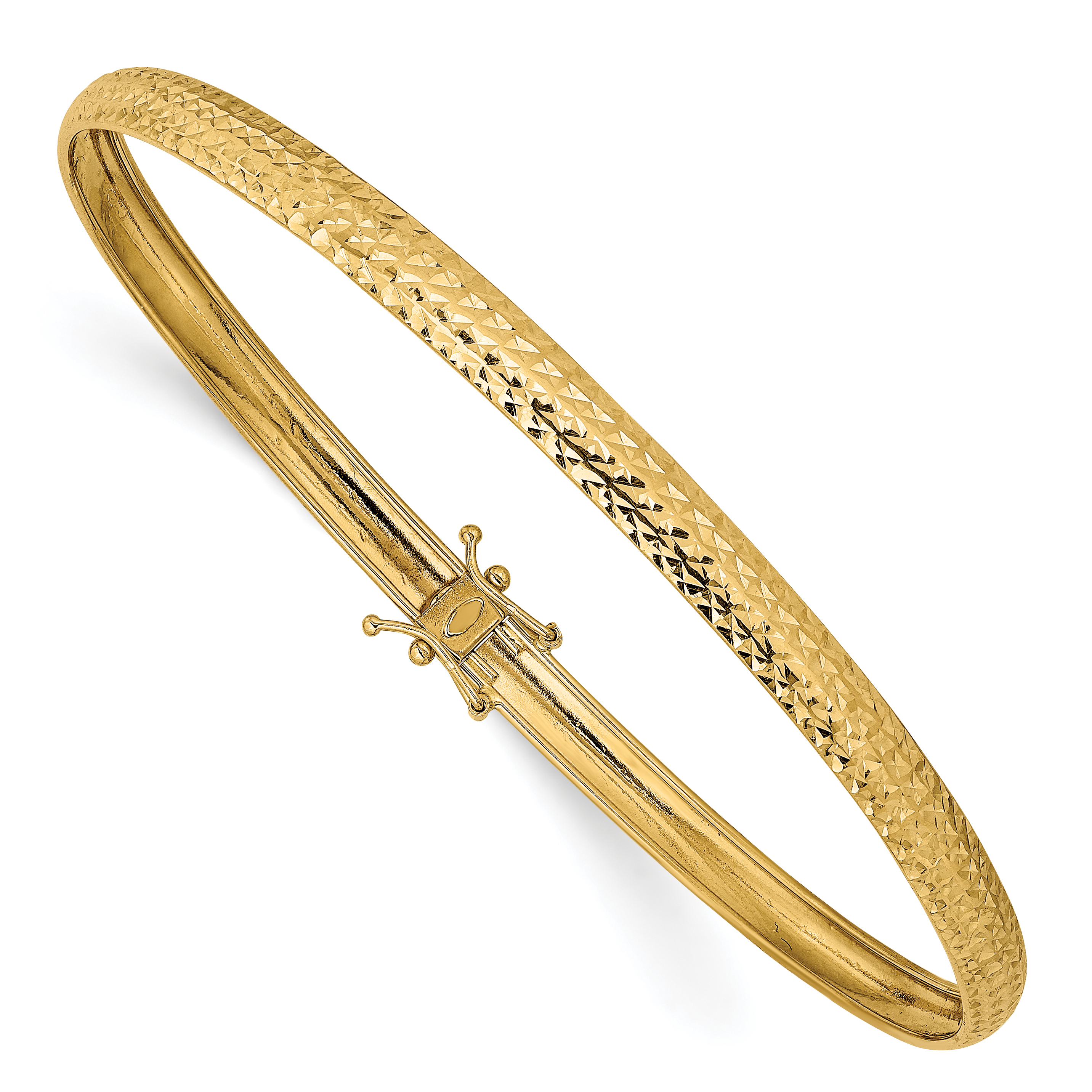 14K Polished Diamond-cut 4.25mm Flexible Round Bangle Bracelet (DB598)
