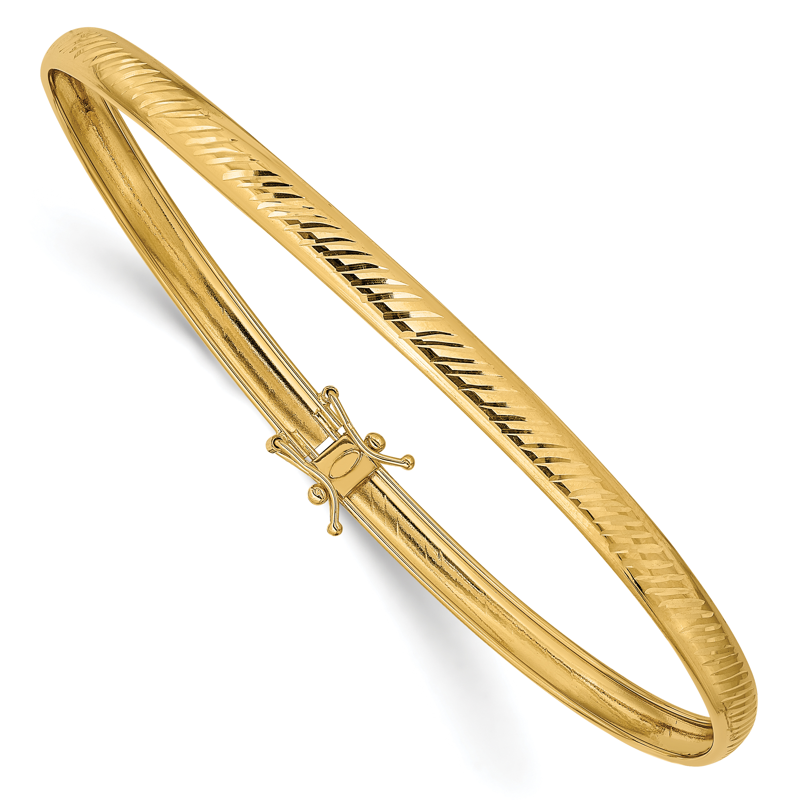 14K Polished Diamond-cut 4.25mm Flexible Round Bangle Bracelet (DB599)