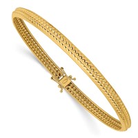 14K Yellow Gold Polished Textured 5.00mm Flexible Round Bangle Bracelet view 1