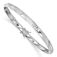 14K White Gold Polished and Satin Diamond-cut 5.00mm Flexible Round Bangle Bracelet view 1